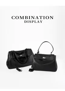Set di borse tote in pelle nera di grandi e piccole dimensioni con chiusure girevoli in metallo