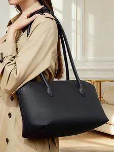 Borsa Tote da Donna in Vera Pelle Grande Capacità Primo Strato di Pelle di Vacchetta Borsa a Tracolla Motivo Litchi Minimalista Borsa da Pendolare