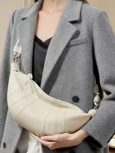 Sheepskin Croissant Bag For Women Large Capacity Segmented Stitching Crossbody Bag Knotted Shoulder Strap Fashion Bag