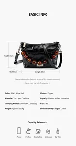 Spécifications de taille pour le sac bandoulière en cuir vintage avec perles ambre
