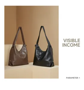 Detailed view of soft lychee grain leather texture and silver stud on the shoulder bag