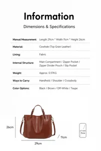 Specifiche delle dimensioni e layout interno di questa grande borsa tote in pelle
