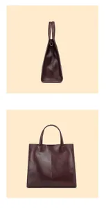 Detail view of burgundy leather tote bag showing wax texture and side D-ring loops