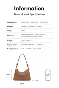 Detaillierte Größenangaben der Shopper-Tasche aus echtem Leder mit brauner Rindsledertextur