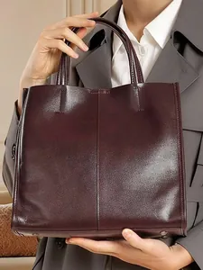 Women's Top Layer Cowhide Leather Tote Bag Large Capacity Vertical Square Shoulder Crossbody Handbag Business Briefcase