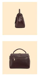 Detail of dark brown leather handbag showing gold hardware and back zipper pocket