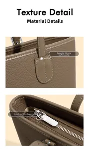 Detail of lychee pattern leather texture with fine stitching and silver metal zipper