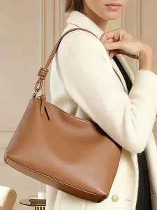 Damen Kopfschicht Rindsleder Echtleder Schultertasche Einfach Pendler Lychee Textur Unterarm Tote Bag Geknoteter Gurt Umhängetasche