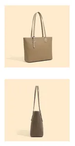 Detailed macro view of adjustable buckle handles on taupe lychee leather tote bag