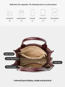 Dettaglio dell'interno multi-scomparto e delle tasche funzionali della borsa tote in pelle