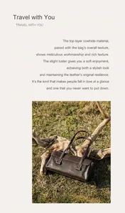 Detail of dark brown full-grain leather texture on vintage style baguette shoulder bag