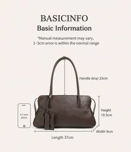 Tabla de tallas del bolso tote de cuero 37x9x19,5cm con comparación de tamaño de móvil