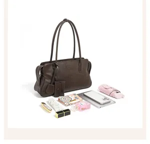 Bolso tote de cuero marrón oscuro espacioso con gran capacidad para objetos diarios