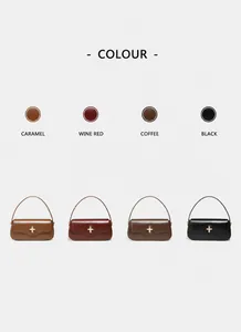 Leather baguette underarm bag available in caramel, wine red, coffee, and black