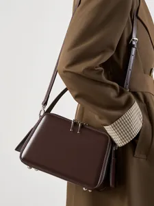 Women's Genuine Leather Small Square Bag Minimalist Split Cowhide Crossbody Shoulder Bag With Zipper Closure For Daily Commute