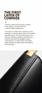 Macro shot of high-quality black first layer cowhide leather texture with fine gold hardware
