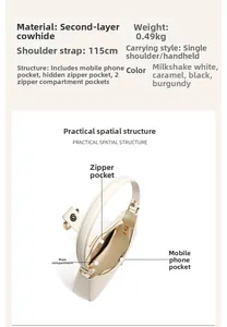 Detailansicht der Innenstruktur mit Reißverschlussfächern einer Leder-Baguette-Tasche