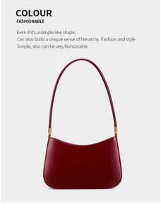 Macro shot of minimalist burgundy leather underarm bag with elegant gold metal buckle detail