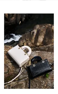 Détails du cuir embossé crocodile sur les mini sacs à main blancs et noirs