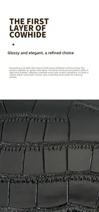 Détail du cuir de vachette de haute qualité avec texture crocodile brillante et anti-rayures