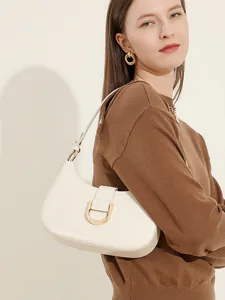 Damen Genuine Spaltleder Achseltasche Baguette Tasche Minimalistisch Hobo Schultertasche Mit Metallschnalle Für Pendeln