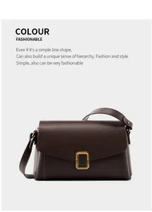 Detail view of smooth dark brown leather texture with golden rectangular metal buckle