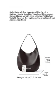 Brown leather tote bag size comparison with smartphone showing large storage capacity