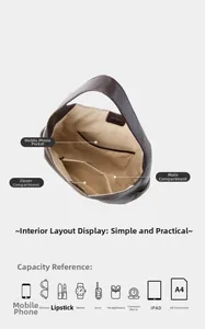 Macro view of tote bag interior layout showing pockets and large storage space