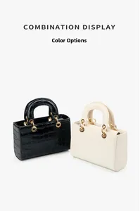 Options de couleurs de sacs à main en cuir à motif crocodile en noir et blanc crème