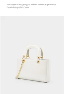 Détail du sac à main blanc à texture crocodile avec des finitions en métal doré