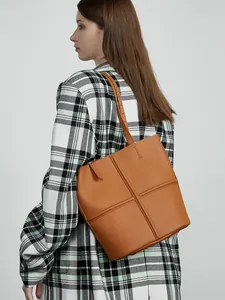 Fashion Large Capacity First Layer Cowhide Tote Bag For Women Cross Stitch Sub-mother Bucket Bag With Inner Pouch Handbag Commute