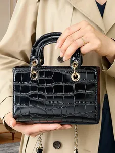 Sac à Main de Luxe en Cuir de Vachette Motif Crocodile pour Femme Sac à Bandoulière Élégant avec Chaîne Dorée Sac à Épaule Polyvalent de Navettage