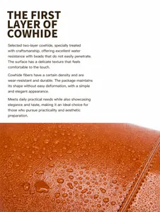 Detailed macro view of waterproof genuine leather texture on a brown tote bag