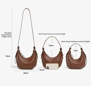 Borsa hobo in pelle marrone 26x16x10cm con doppie tracolle regolabili e rimovibili