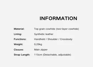 Detailed specifications for genuine leather capsule lock bag with crossbody strap