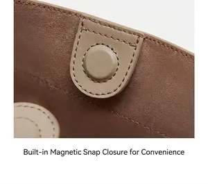 Vue détaillée du fermoir magnétique d'un sac en cuir avec des coutures de haute précision