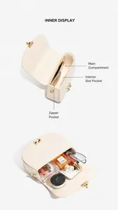 Detail view of the inner compartments and large storage capacity of the leather crescent bag