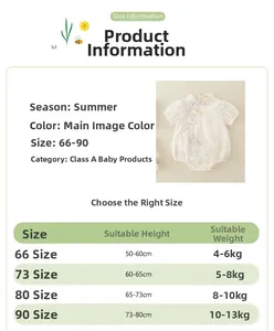 Detailed size chart for vintage Chinese style baby bodysuits including height and weight
