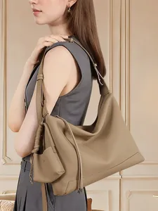 Borsa Tote In Vera Pelle Di Grande Capacità Da Donna Borsa A Spalla Hobo Grana Litchi Con Tracolla Regolabile E Mini Pochette