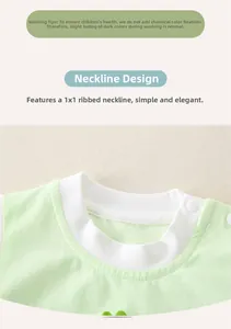Detail of baby cotton romper featuring 1x1 ribbed neckline and shoulder snap buttons