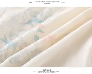 Detail of snap button crotch on floral newborn bodysuit for easy dressing