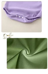 Detail of ribbed cotton baby bodysuit featuring secure snap button closure and soft texture