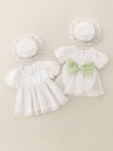 Vestido Mameluco de Verano para Bebé Niña Floral Princesa Y Conjunto de Sombrero a Juego Encaje Lazo Perla Cumpleaños