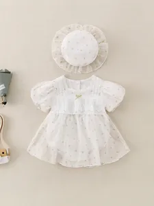 Mameluco floral para bebé niña con falda de tul y conjunto de sombrero de ala ancha a juego