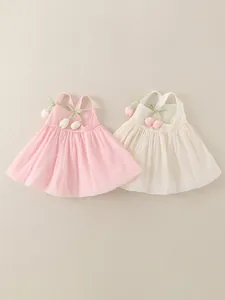 Toddler Girl Summer Pastoral Sling Dress 3D Tulip Ruffle Sleeveless Sweet Princess Dress For Infant Child Clothing