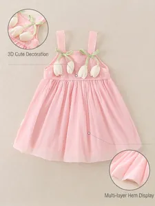 Sweet pink baby girl chiffon dress with floral tulip decor and tiered skirt design