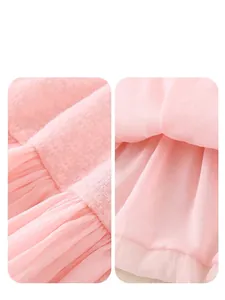 Pink floral chiffon summer dress for girls with breathable mesh and soft warm lining