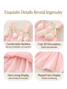 Pink toddler summer dress with tulip flower collar and pleated skirt details
