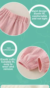 Détail du pantalon en gaze de coton rose avec taille et chevilles élastiques pour enfants