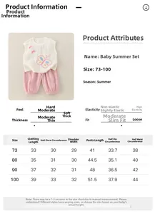 Tableau des tailles pour ensemble d'été fille en coton avec haut sans manches et pantalon